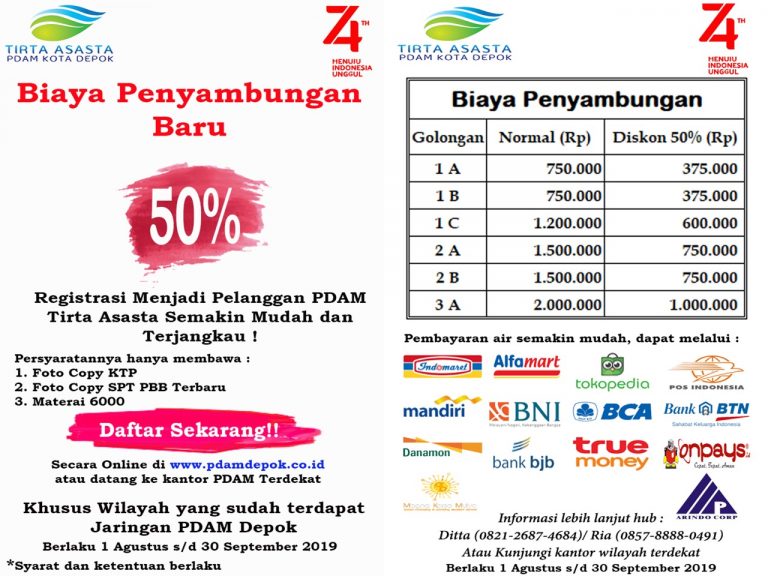 Keren! PDAM Tirta Asasta Kota Depok Adakan Program Diskon untuk Pelanggan Rumah Tangga dan Sosial