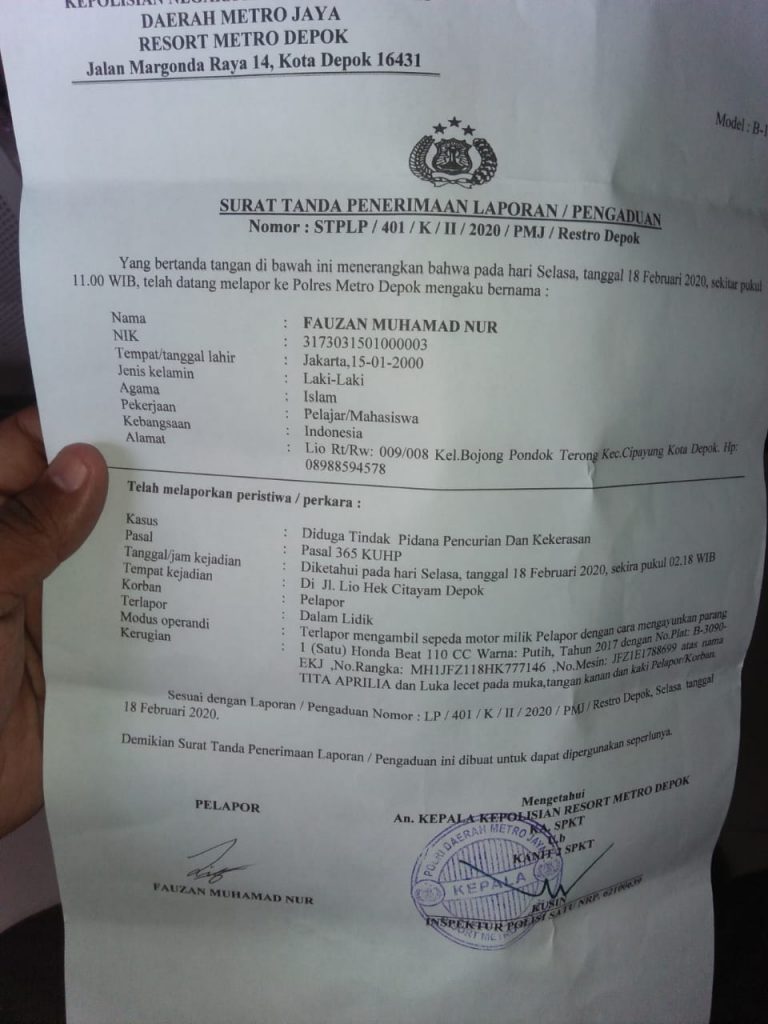 Begal Sadis Beraksi, Seorang Mahasiswa Jadi Korban