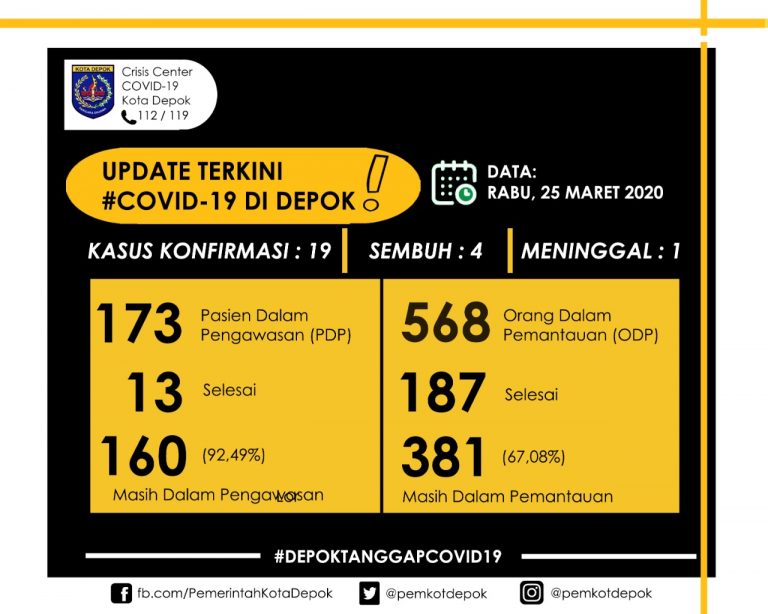 Ini Apdet Corona di Kota Depok 19 Positif 9 Meninggal