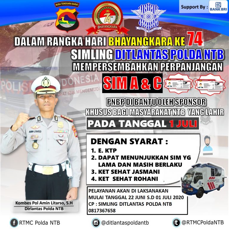 Ditlantas Polda NTB Berikan Layanan Perpanjangan SIM Bagi Kelahiran 1 Juli
