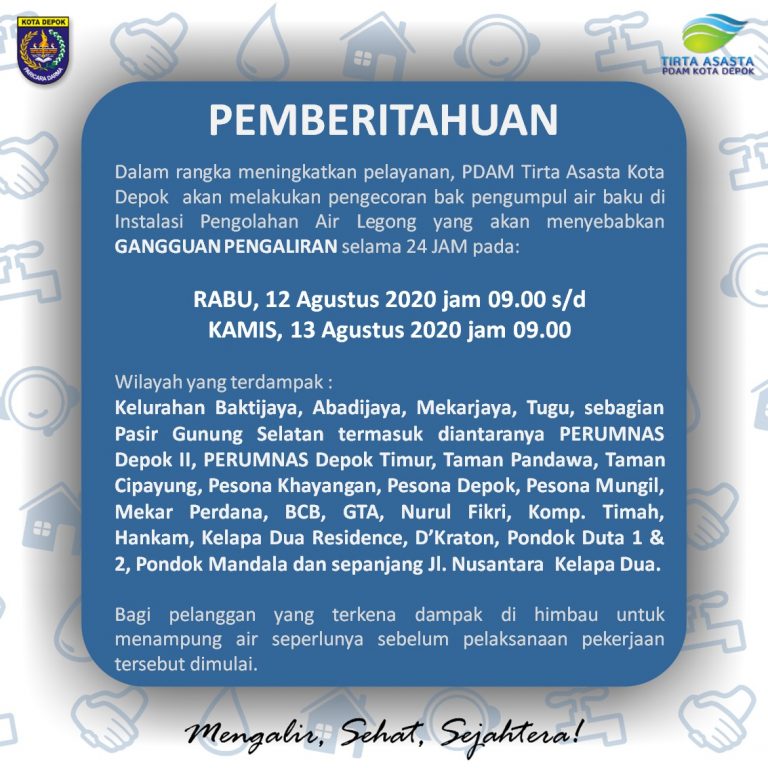 Perbaikan Pengecoran Pipa Selama Du hari, PDAM Hentikan Suplai Air Bersih Ke Ratusan Pelanggan