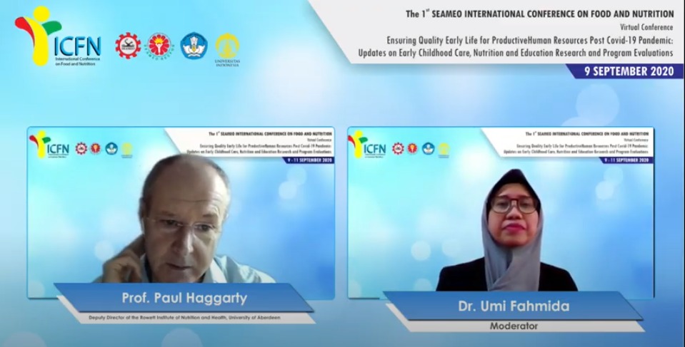 Prof. Paul Haggarty, dari Universitas Aberdeen, Inggris yang hadir dalam Konferensi Virtual Pangan & Gizi SEAMEO - RECFON UI