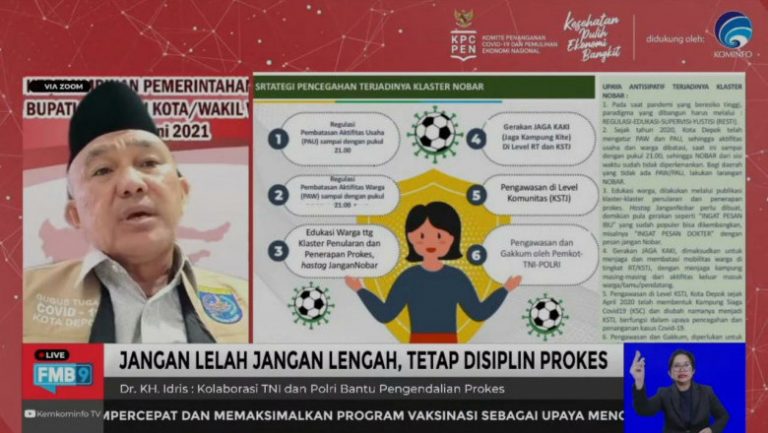 Wali Kota Depok Menjadi Narasumber Dalam Live Streaming Kominfo Tema ‘Jangan Lelah Jangan Lemah Tetap Disiplin Prokes