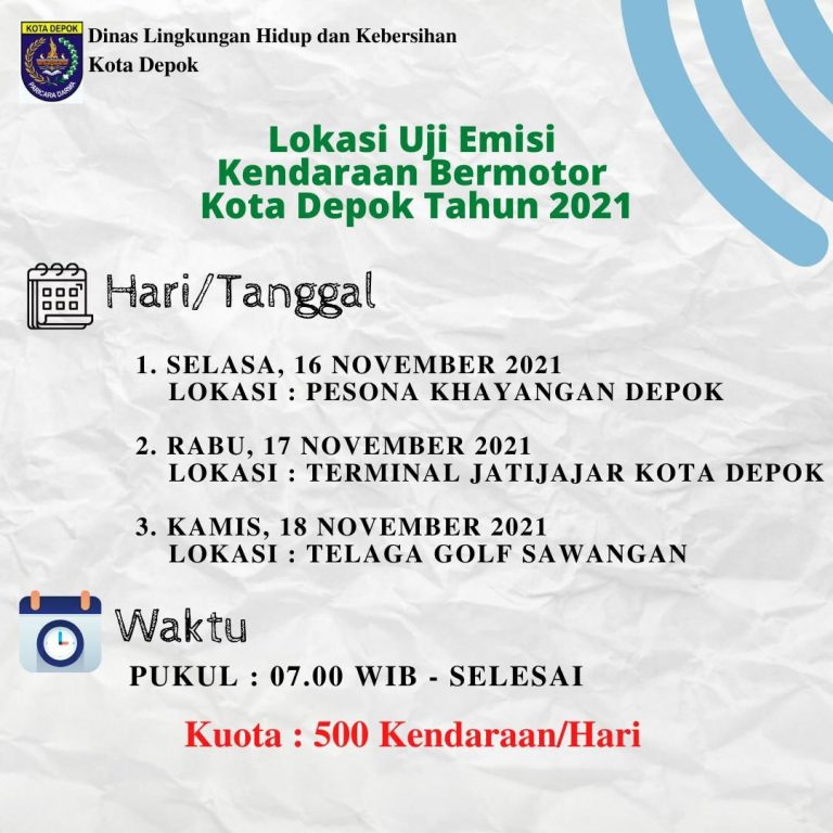 Catat, Ini Lokasi Uji Emisi Kendaraan di Kota Depok Selama Tiga Hari ke Depan