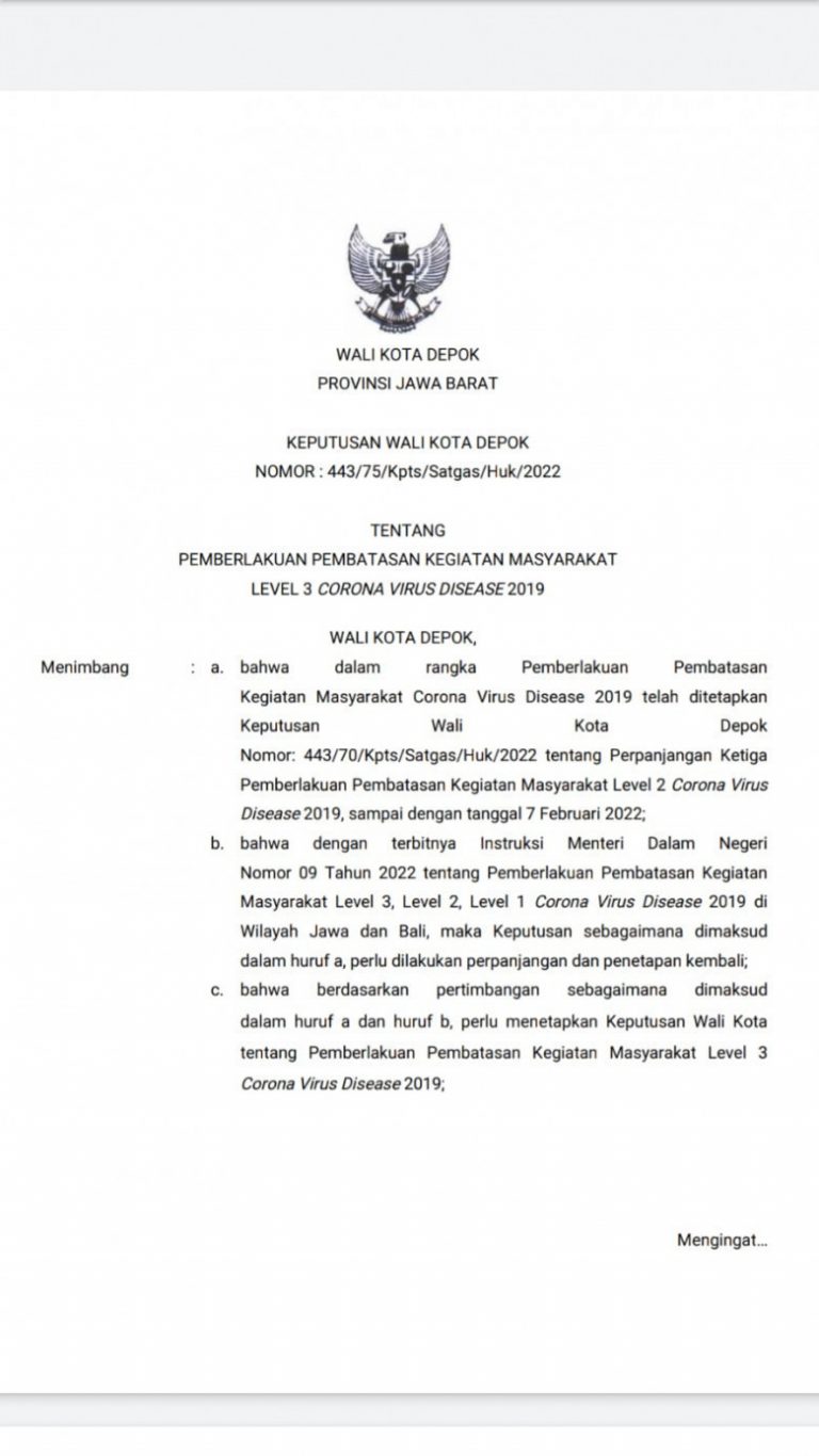 Wali Kota Depok Tetapkan PPKM Level 3