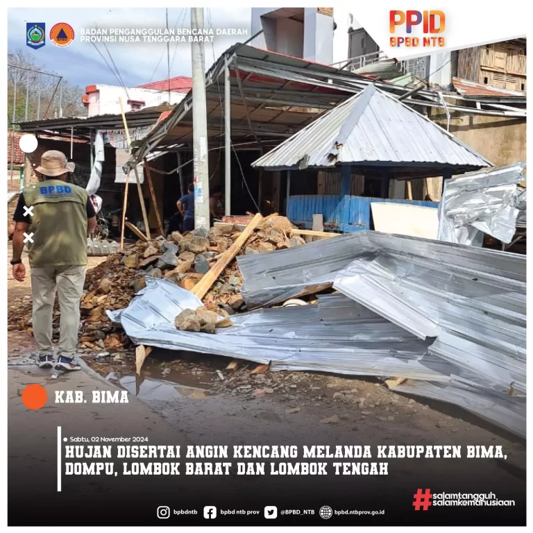 Angin Kencang dan Hujan Lebat Terjang Bima, Dompu, Lombok Barat, dan Lombok Tengah, Puluhan Rumah Rusak