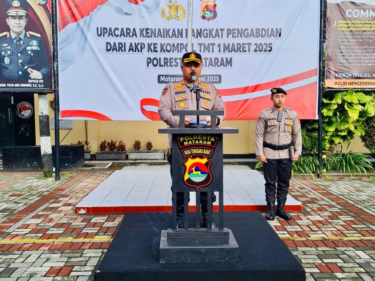 Kapolresta Mataram Pimpin Upacara Kenaikan Pangkat Kompol I Putu Pustrika Meiyasa