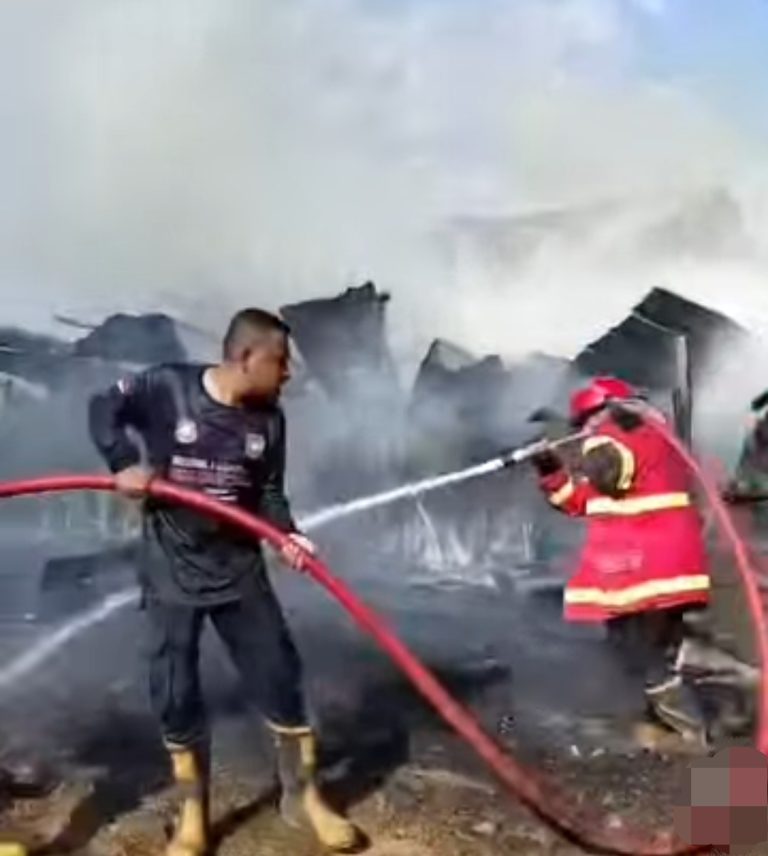 Damkar Plampang Padamkan Kebakaran Kandang Pakan Ternak di Desa Sepakat